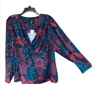 Ella abstract floral printed top office blouse retro vibe 2X